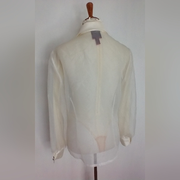 SHEER WHITE BLOUSE WITH RHINESTONE CUFFS - Picture 4 of 11